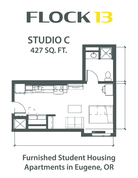a floor plan of a building with the words flock studio c 297 sq ft
